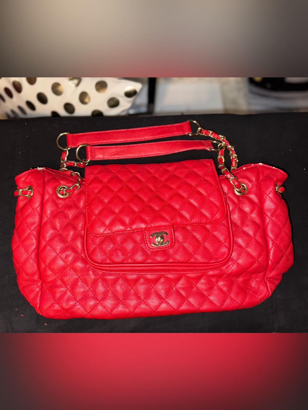 Chanel Vintage Red Quilted Shoulder Bag with Gold-Tone Chain Strap